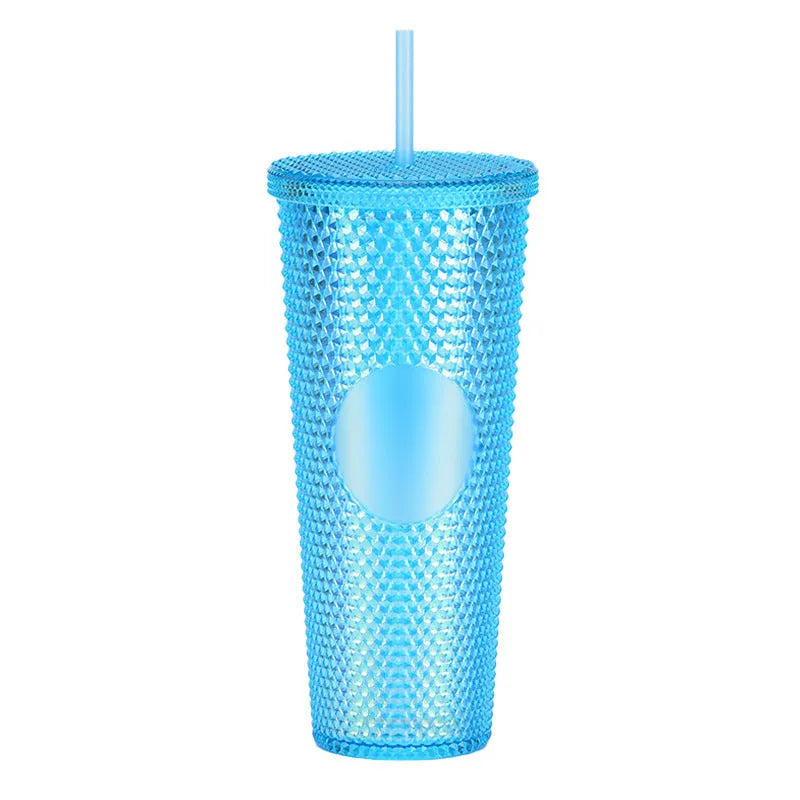Double Studded Plastic Straw Cup Large Capacity Creative 710ml Durian Cup Portable Diamond Cup - Bellarte Enchanté Double Studded Plastic Straw Cup Large Capacity Creative 710ml Durian Cup Portable Diamond Cup